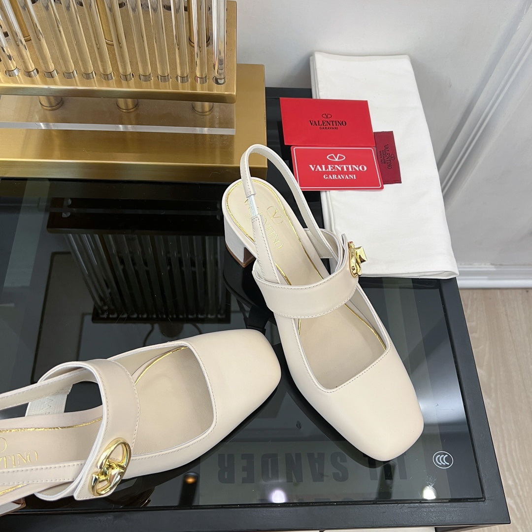 MARY-JANE VLOGO LOCKER SLINGBACK PUMPS WHITE SHEEPSKIN 60 MM