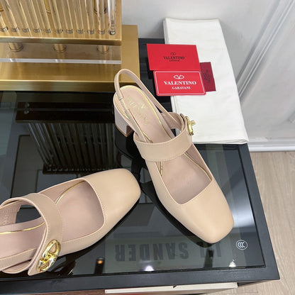 MARY-JANE VLOGO LOCKER SLINGBACK PUMPS BEIGE TAN SHEEPSKIN 60 MM