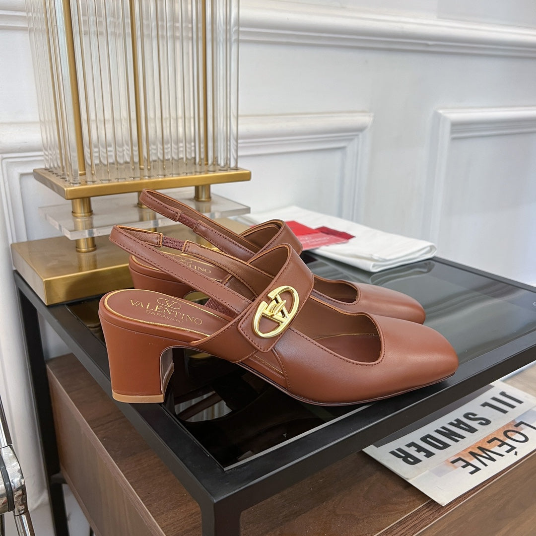 MARY-JANE VLOGO LOCKER SLINGBACK PUMPS CHOCOLATE BROWN SHEEPSKIN 60 MM