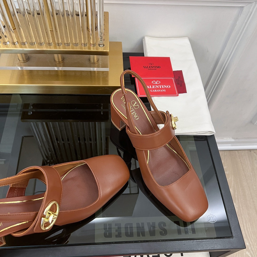 MARY-JANE VLOGO LOCKER SLINGBACK PUMPS CHOCOLATE BROWN SHEEPSKIN 60 MM