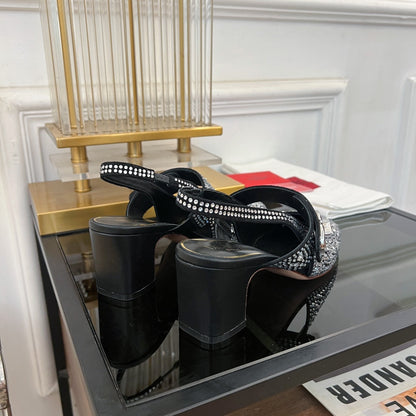 MARY-JANE VLOGO LOCKER SLINGBACK PUMPS BLACK SHEEPSKIN WITH 60MM CRYSTALS