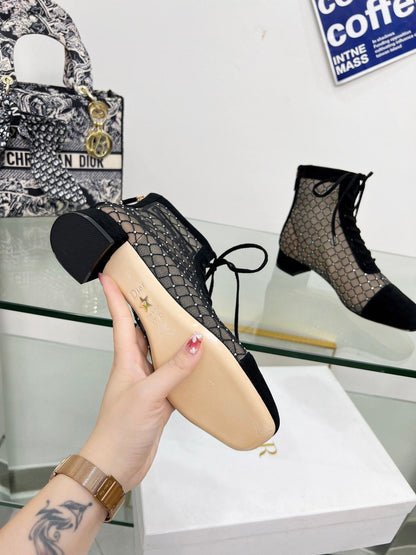 NAUGHTILY-D HEELED ANKLE BOOT IN BLACK EMBROIDERED MESH AND SUEDE 35 MM