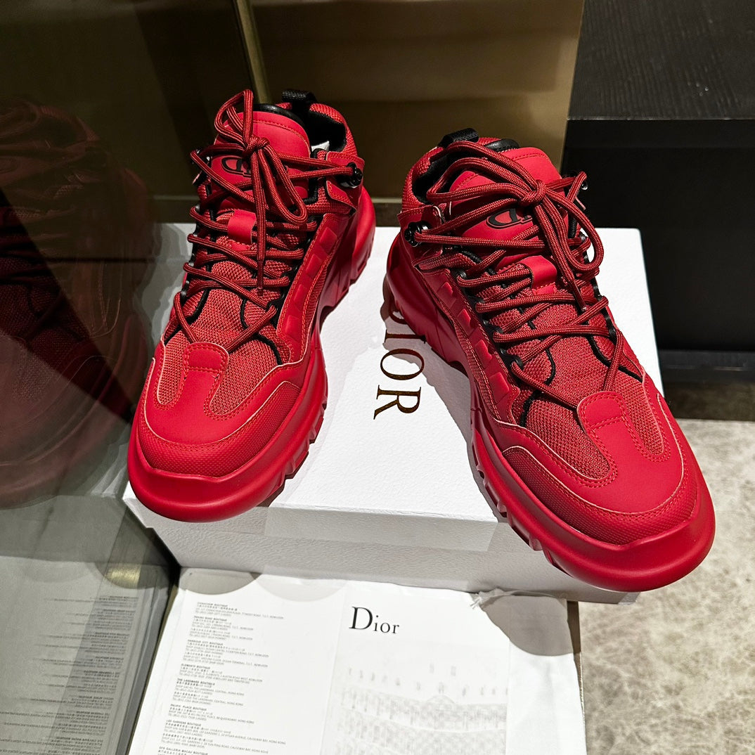 C'EST SNEAKER IN RUBY RED CALFSKIN AND BREATHABLE MESH