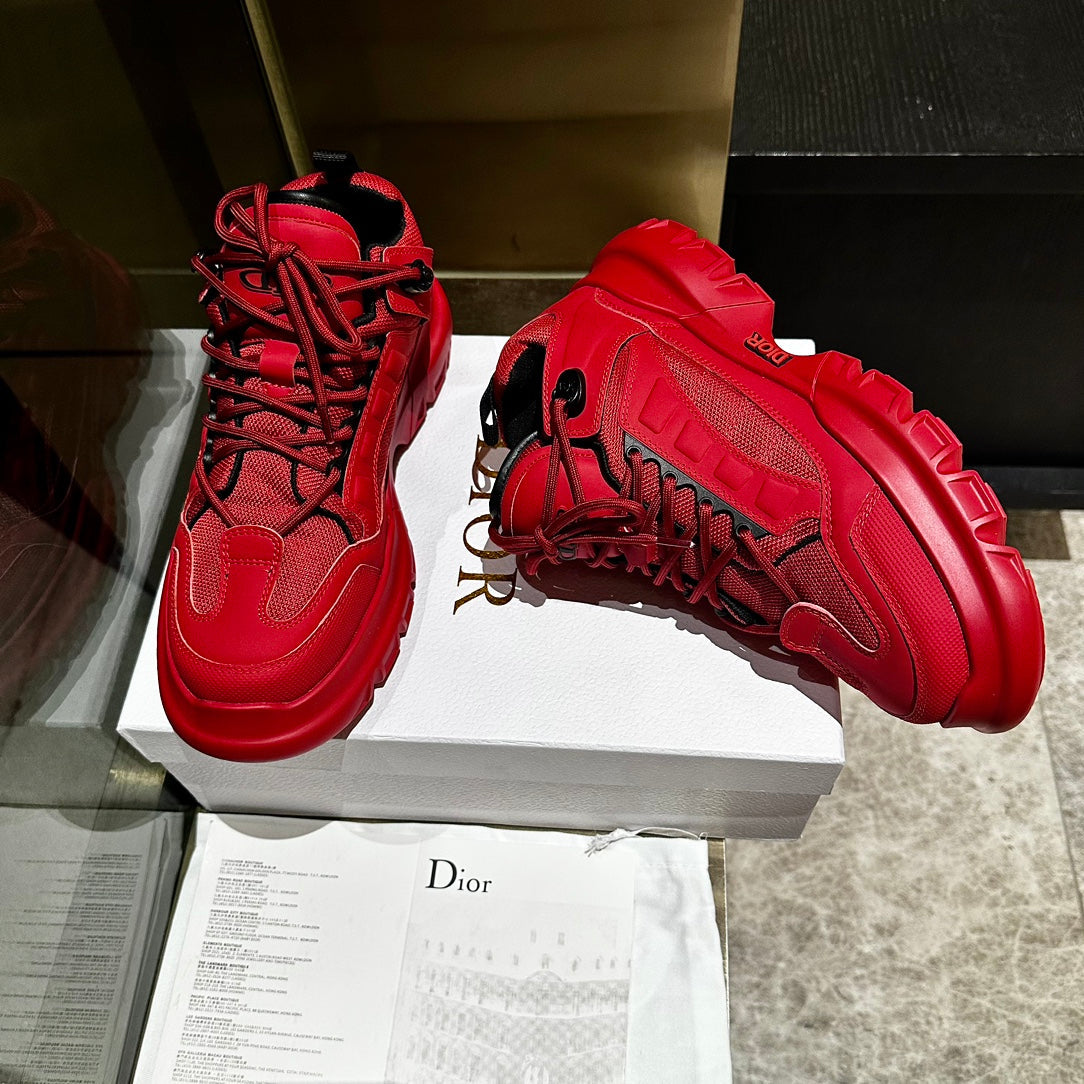 C'EST SNEAKER IN RUBY RED CALFSKIN AND BREATHABLE MESH