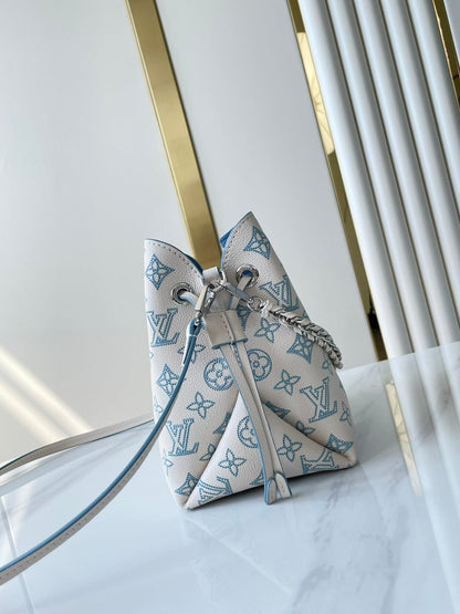 BELLA 22 IN WHITE PERFORATED CALFSKIN SILVER HARDWARE