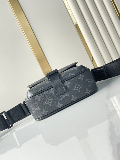 GETAWAY MESSENGER 18 IN GUN METAL MONOGRAM ECLIPSE CANVAS