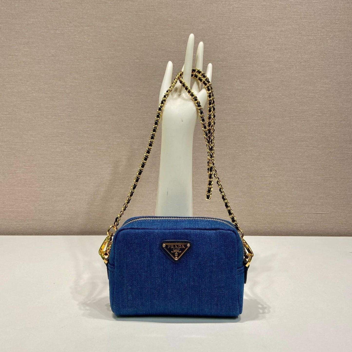 MINI BAG 14 IN AZURE BLUE DENIM GOLD HARDWARE