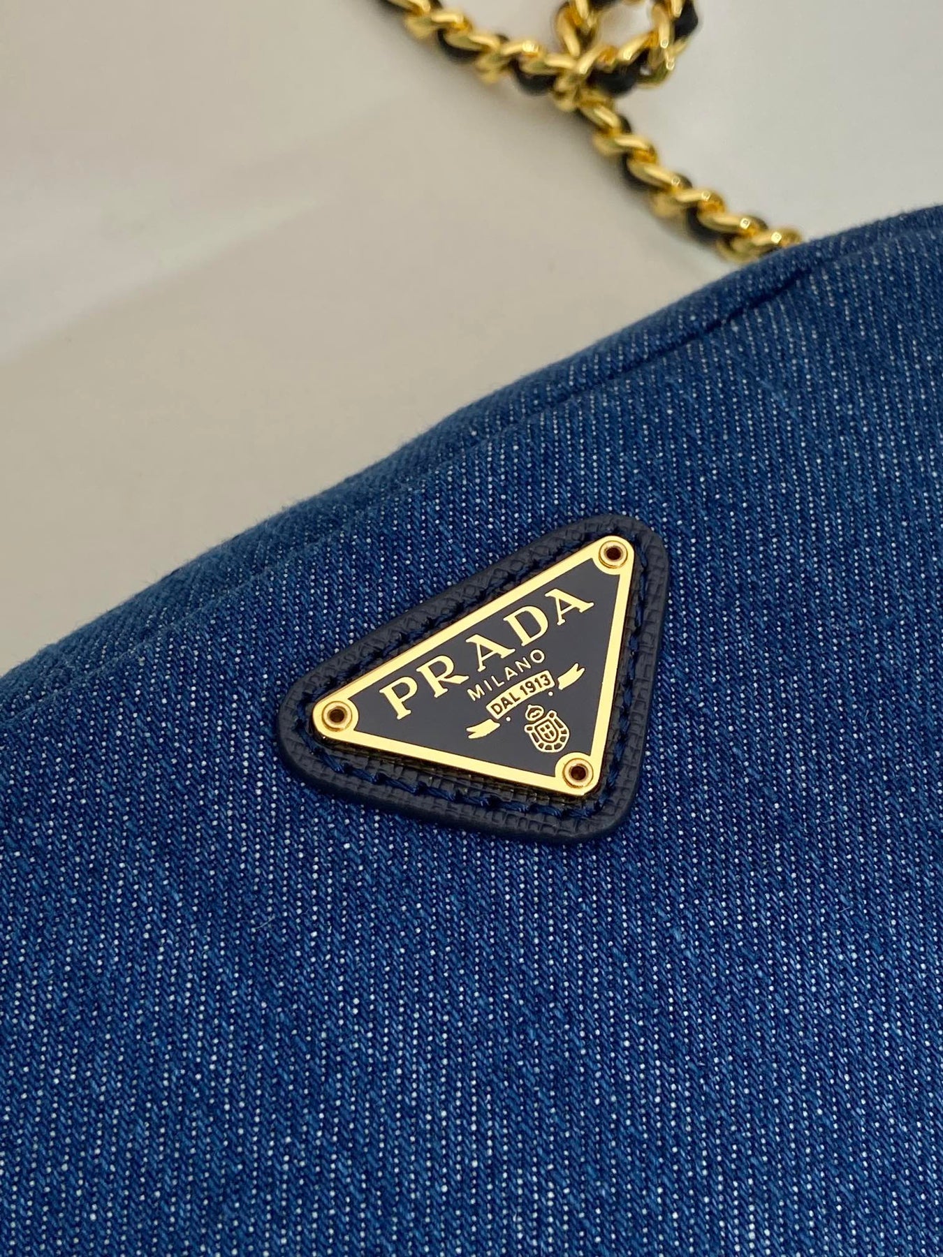 MINI BAG 14 IN AZURE BLUE DENIM GOLD HARDWARE