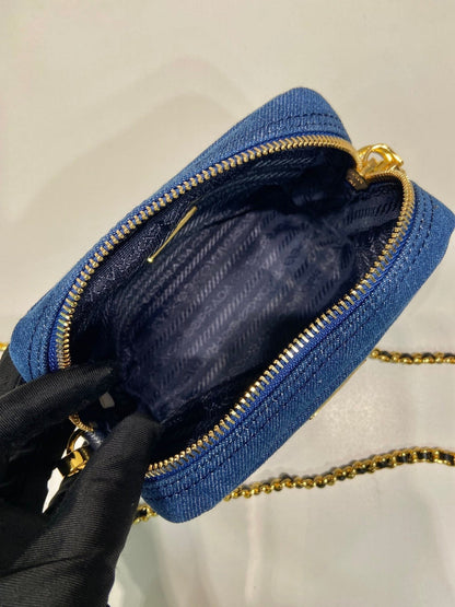 MINI BAG 14 IN AZURE BLUE DENIM GOLD HARDWARE