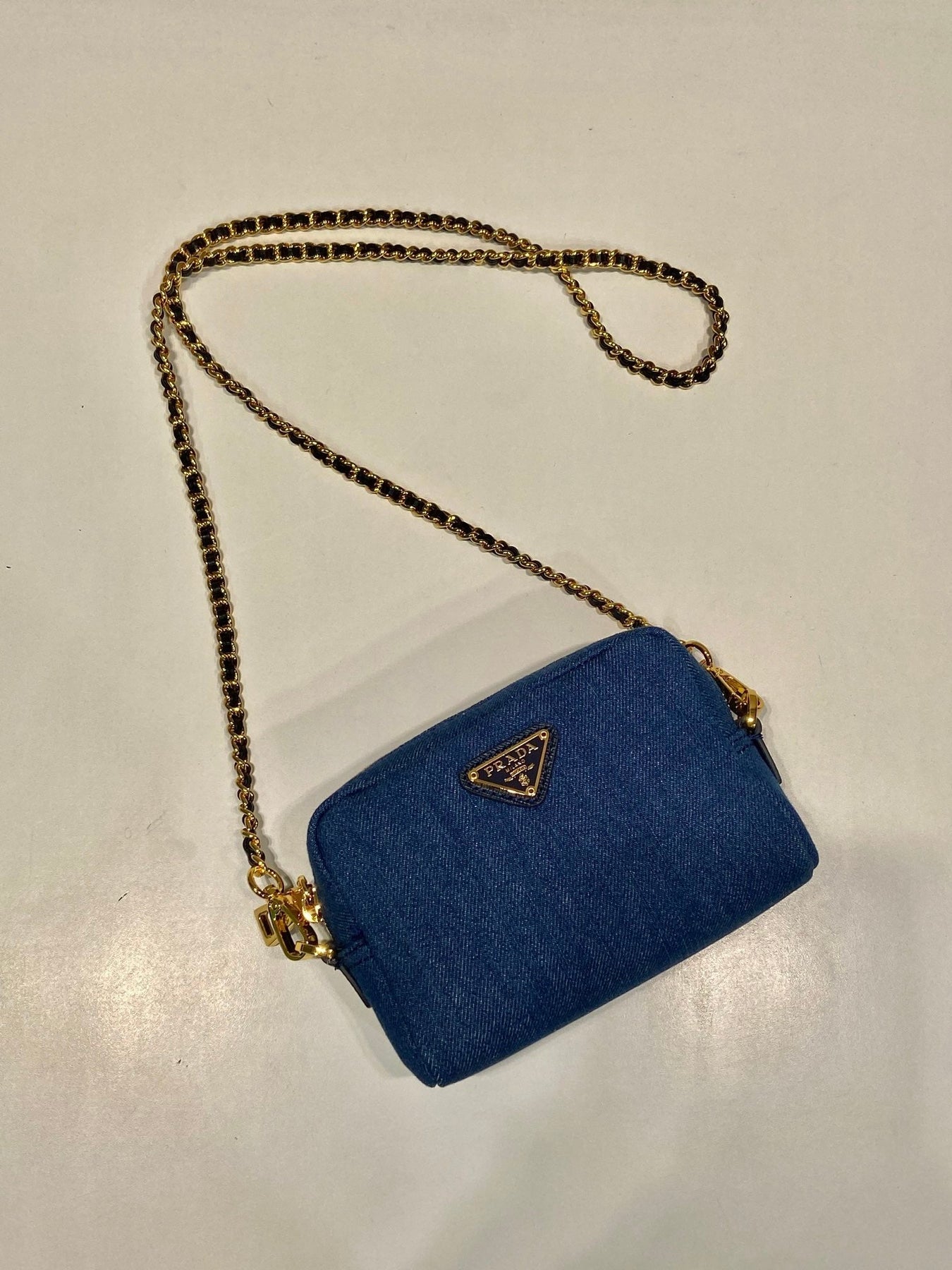 MINI BAG 14 IN AZURE BLUE DENIM GOLD HARDWARE
