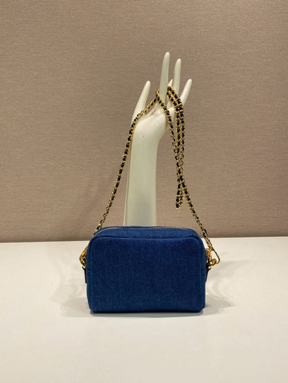 MINI BAG 14 IN AZURE BLUE DENIM GOLD HARDWARE