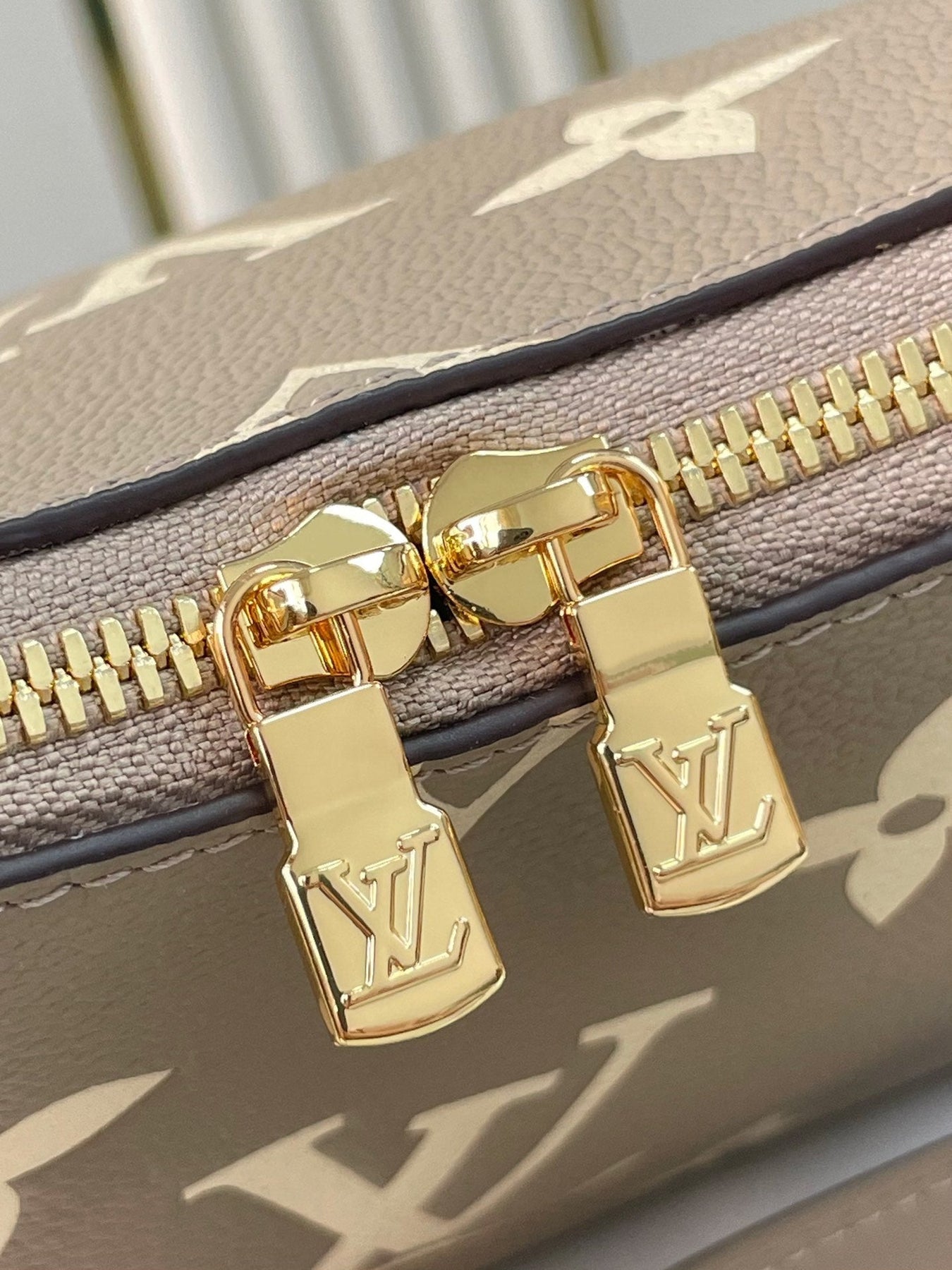 BOULOGNE 29 IN DOVE GRAY AND CREAM MONOGRAM EMPREINTE LEATHER GOLD HARDWARE