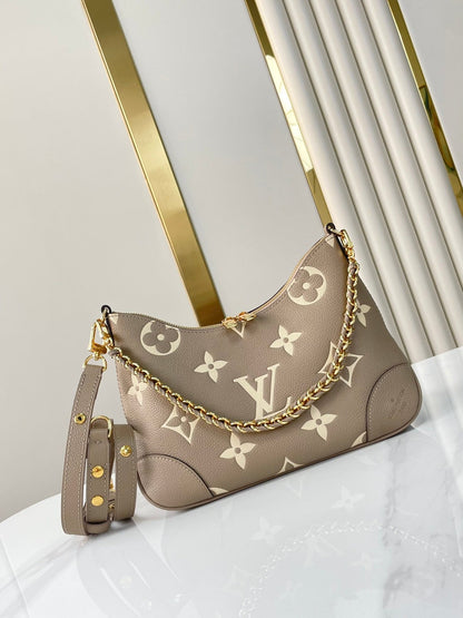BOULOGNE 29 IN DOVE GRAY AND CREAM MONOGRAM EMPREINTE LEATHER GOLD HARDWARE