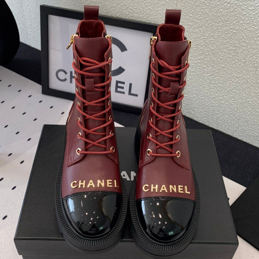 ANKLE BOOTS IN MAHOGANY RED MIX BLACK CALFSKIN