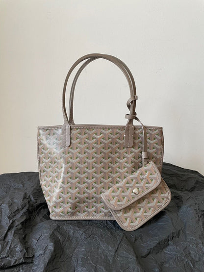 ANJOU MINI BAG 20 IN GREY MIX GREEN GOYARDINE CANVAS AND CALFSKIN