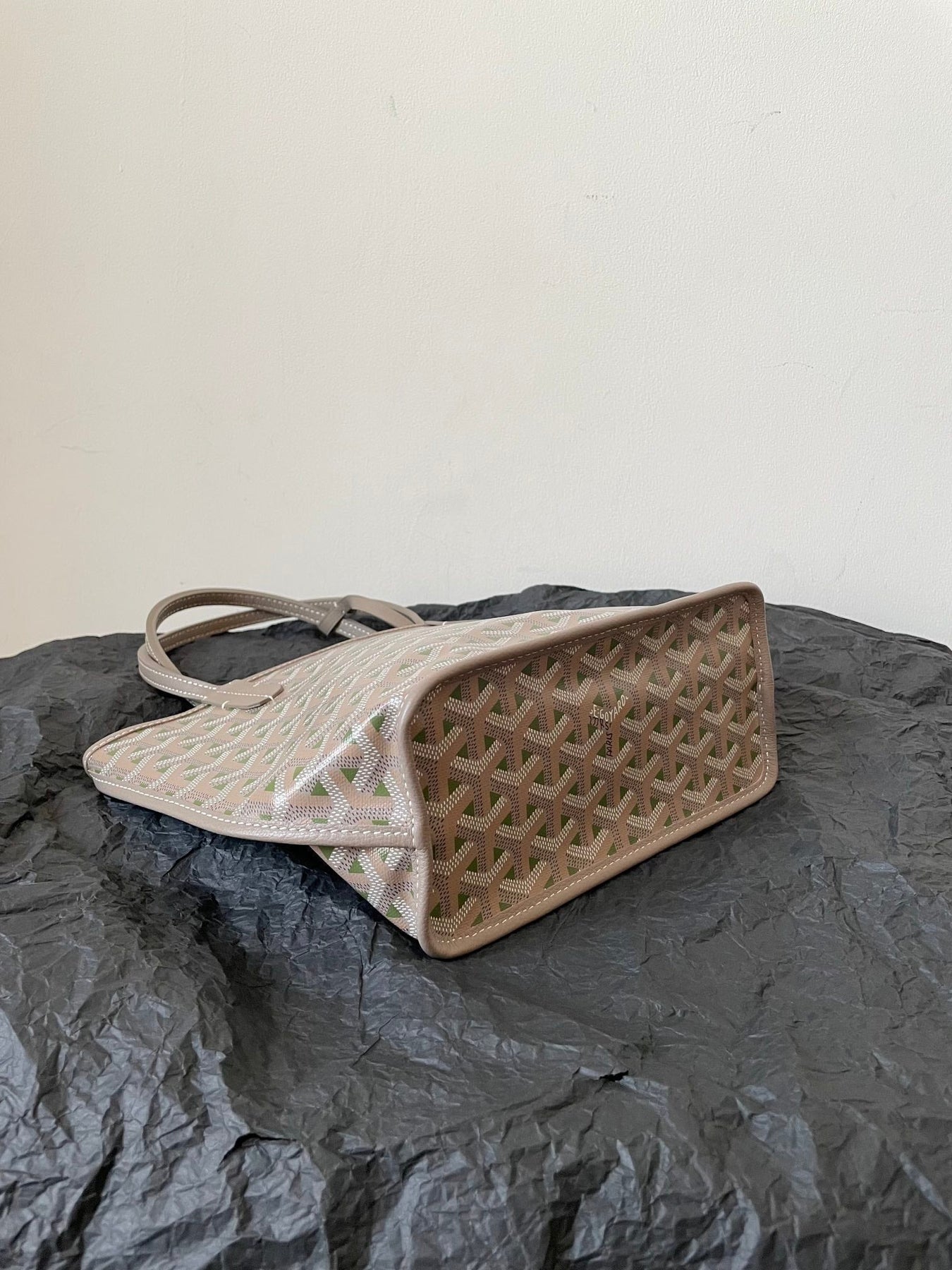 ANJOU MINI BAG 20 IN GREY MIX GREEN GOYARDINE CANVAS AND CALFSKIN