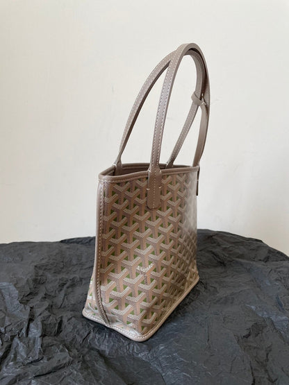 ANJOU MINI BAG 20 IN GREY MIX GREEN GOYARDINE CANVAS AND CALFSKIN