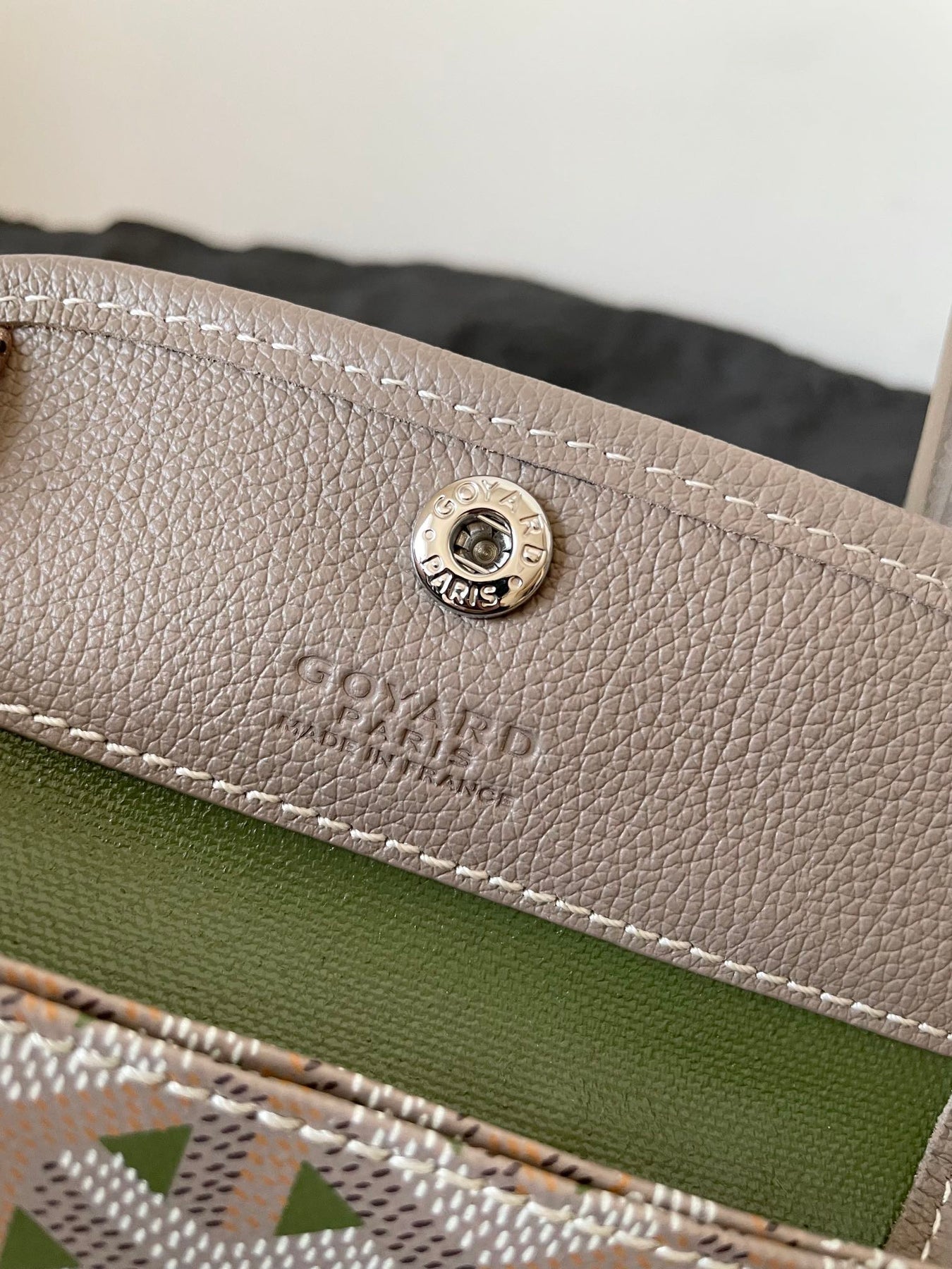 ANJOU MINI BAG 20 IN GREY MIX GREEN GOYARDINE CANVAS AND CALFSKIN