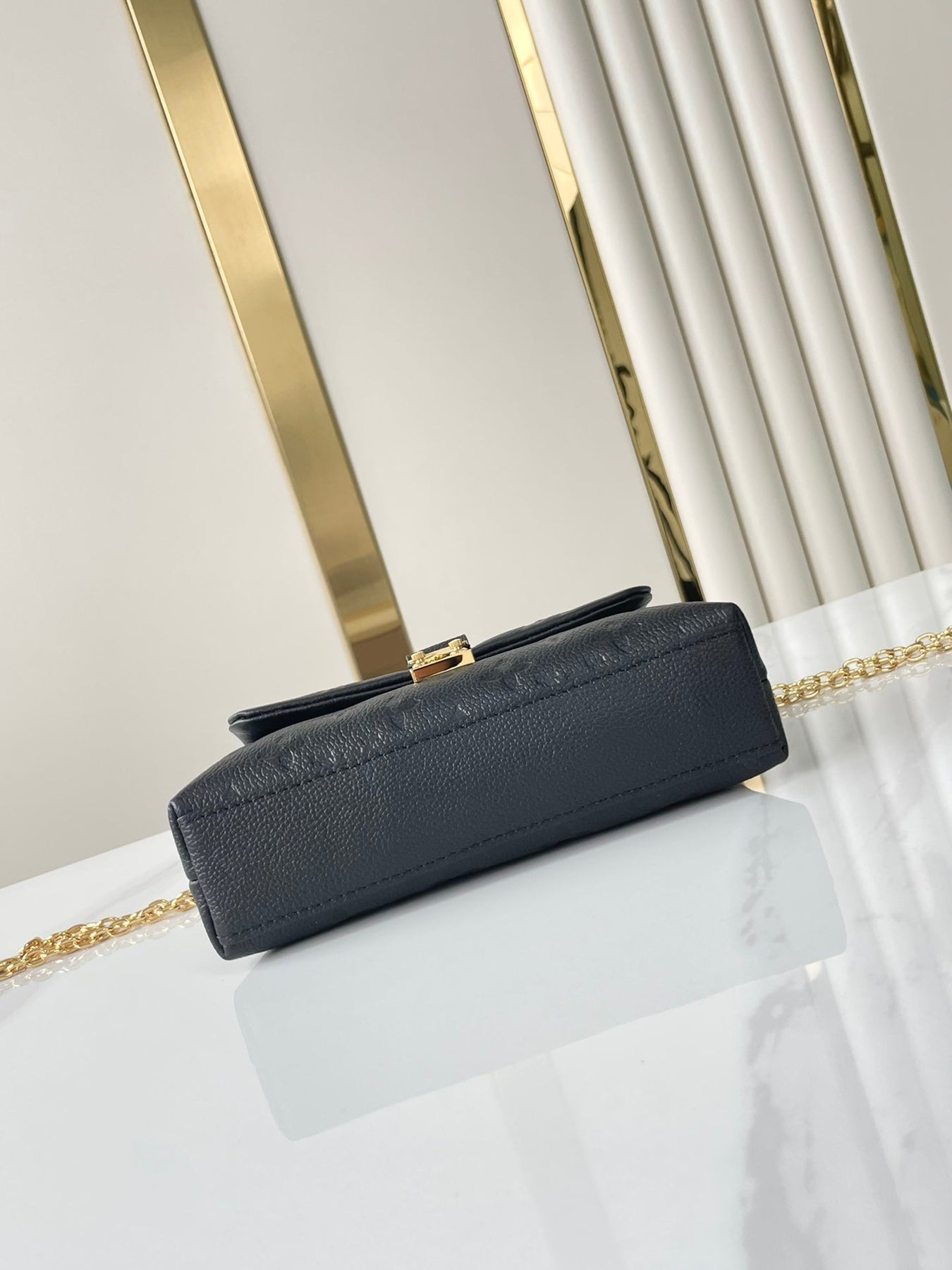 NANO MADELEINE 21 IN BLACK EMBOSSED CALFSKIN GOLD HARDWARE