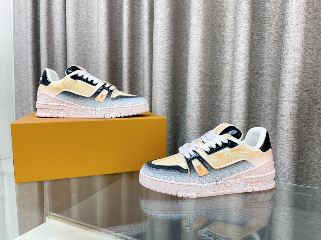 LV TRAINER SNEAKERS IN LIGHT ORANGE OMBRE MIX COLORFUL CALFSKIN