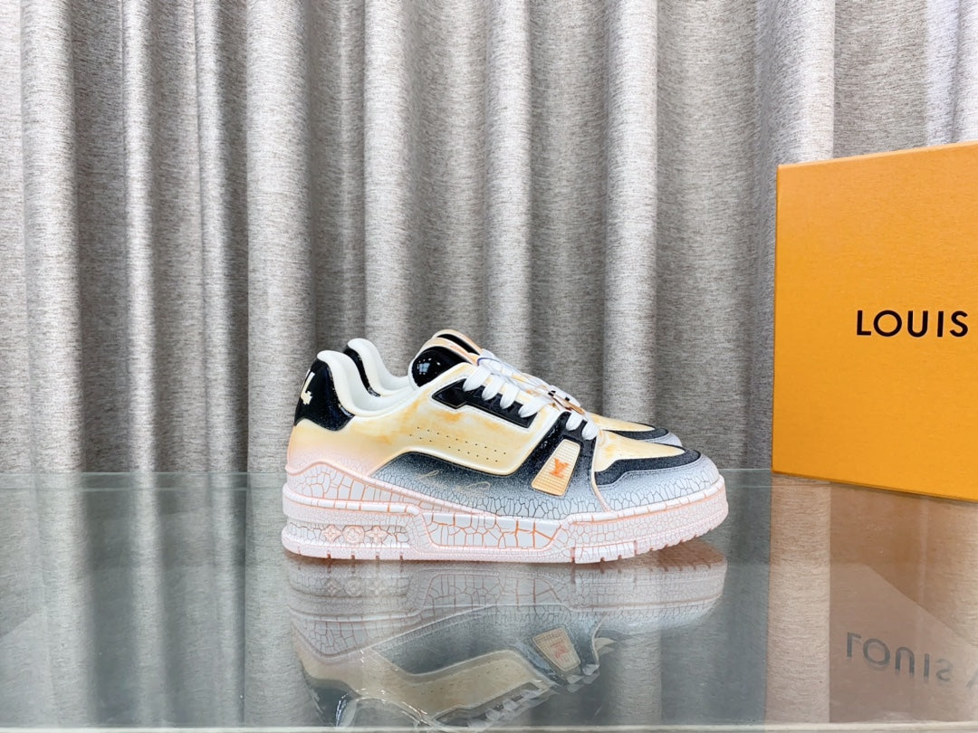 LV TRAINER SNEAKERS IN LIGHT ORANGE OMBRE MIX COLORFUL CALFSKIN