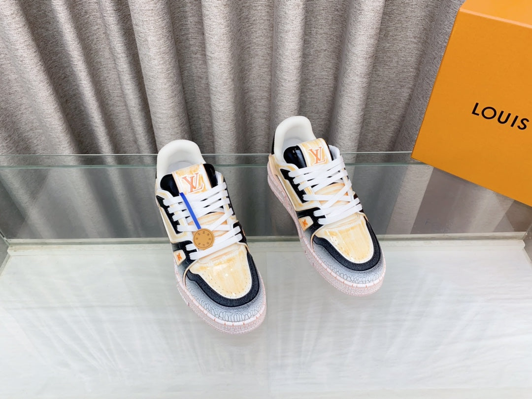 LV TRAINER SNEAKERS IN LIGHT ORANGE OMBRE MIX COLORFUL CALFSKIN
