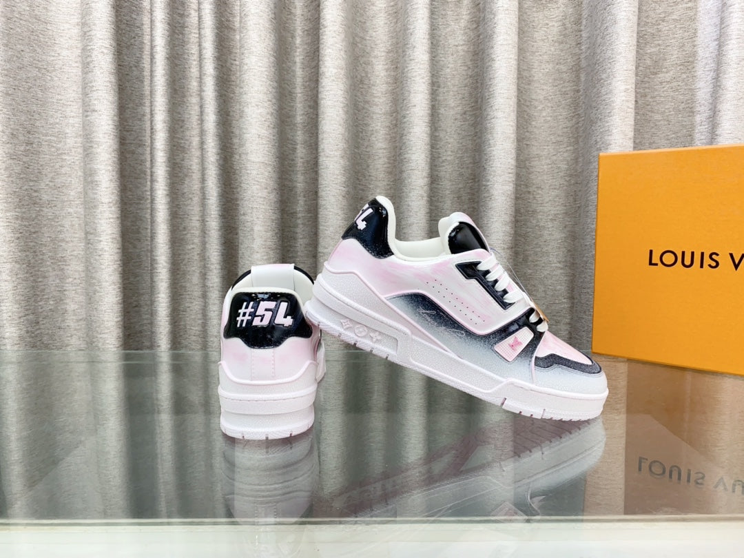 LV TRAINER SNEAKERS IN LIGHT PINK OMBRE MIX COLORFUL CALFSKIN