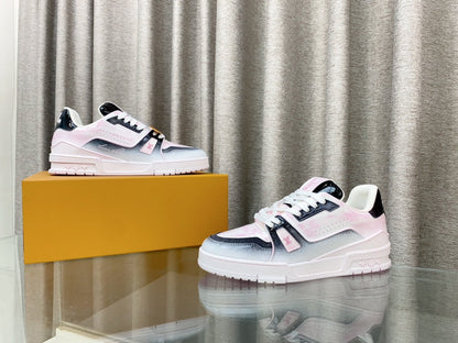 LV TRAINER SNEAKERS IN LIGHT PINK OMBRE MIX COLORFUL CALFSKIN