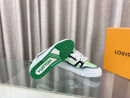 LV TRAINER SNEAKERS IN LIGHT GREEN OMBRE MIX COLORFUL CALFSKIN