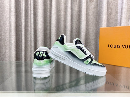 LV TRAINER SNEAKERS IN LIGHT GREEN OMBRE MIX COLORFUL CALFSKIN