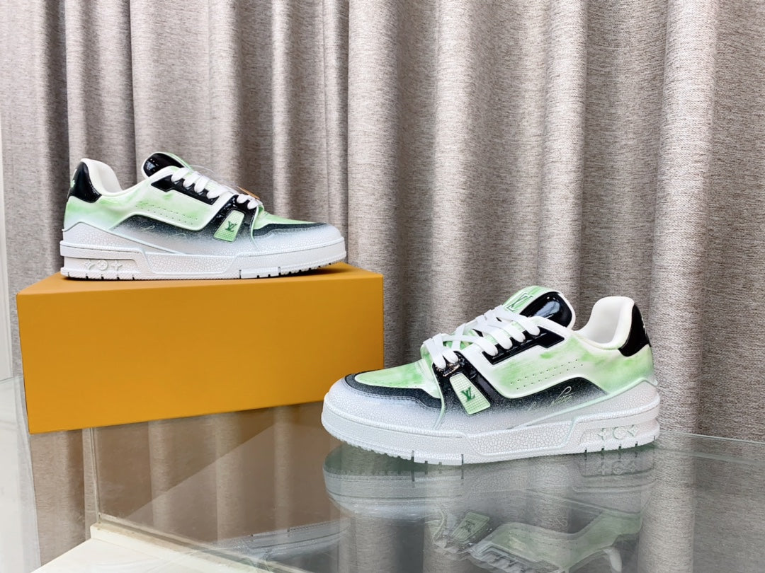 LV TRAINER SNEAKERS IN LIGHT GREEN OMBRE MIX COLORFUL CALFSKIN