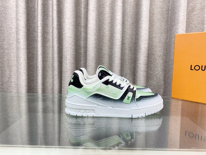 LV TRAINER SNEAKERS IN LIGHT GREEN OMBRE MIX COLORFUL CALFSKIN