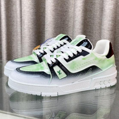 LV TRAINER SNEAKERS IN LIGHT GREEN OMBRE MIX COLORFUL CALFSKIN