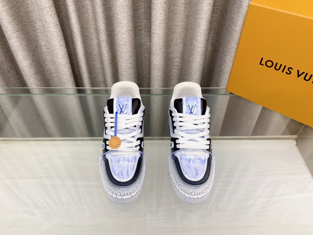 LV TRAINER SNEAKERS IN LIGHT BLUE OMBRE MIX COLORFUL CALFSKIN