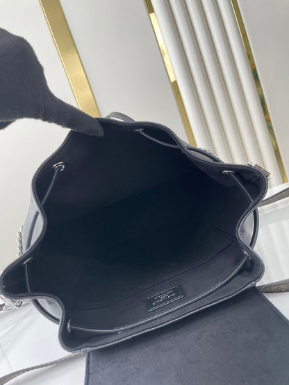 MONTSOURIS VIBE PM BACKPACK 30 IN BLACK LAMBSKIN SILVER CHAIN