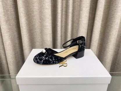 PEARL MARY JANE PUMP IN BLACK MIX WHITE TWEED 30 MM