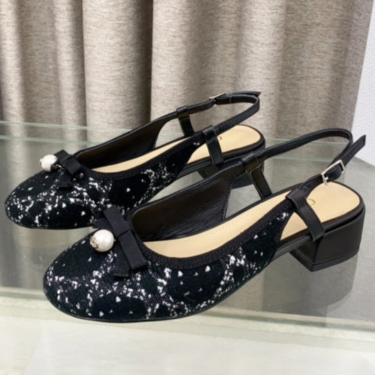 PEARL MARY JANE SLINGBACKS IN BLACK MIX WHITE TWEED 30 MM