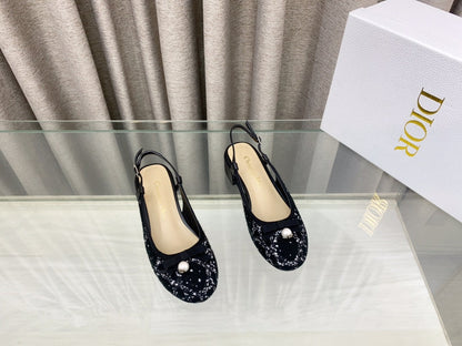 PEARL MARY JANE SLINGBACKS IN BLACK MIX WHITE TWEED 30 MM