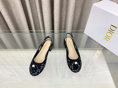 PEARL MARY JANE SLINGBACKS IN BLACK MIX WHITE TWEED 30 MM