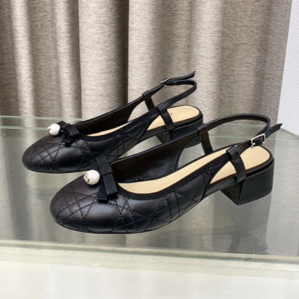 PEARL MARY JANE SLINGBACKS IN BLACK LAMBSKIN 30 MM
