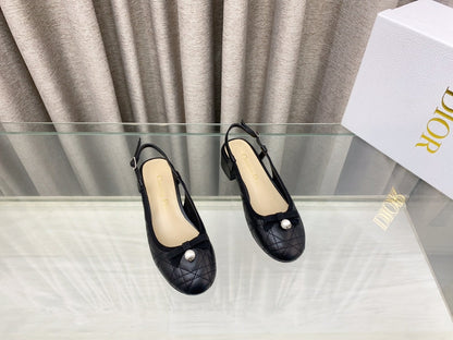 PEARL MARY JANE SLINGBACKS IN BLACK LAMBSKIN 30 MM