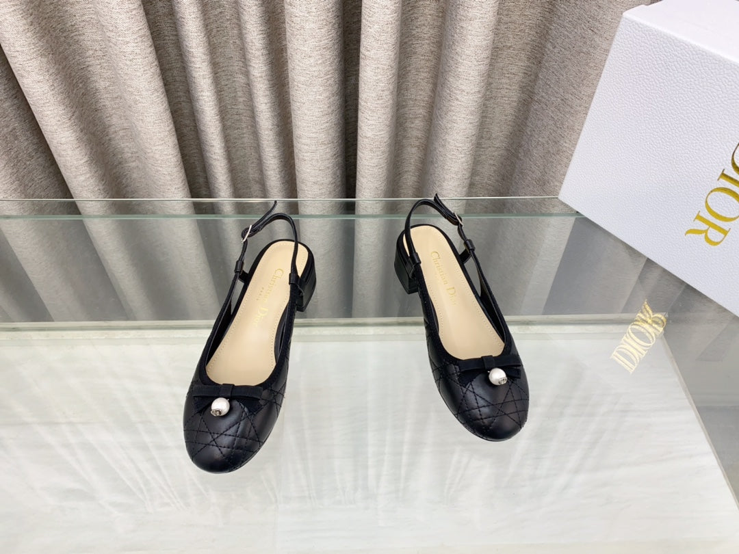 PEARL MARY JANE SLINGBACKS IN BLACK LAMBSKIN 30 MM