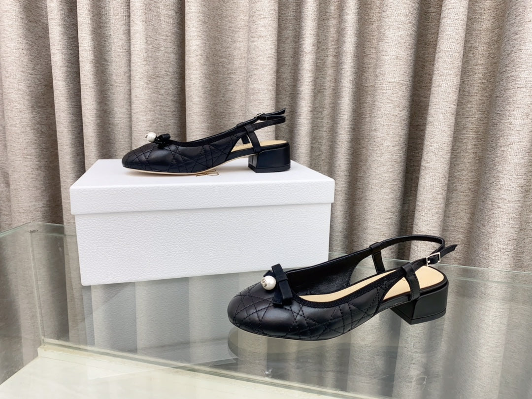 PEARL MARY JANE SLINGBACKS IN BLACK LAMBSKIN 30 MM