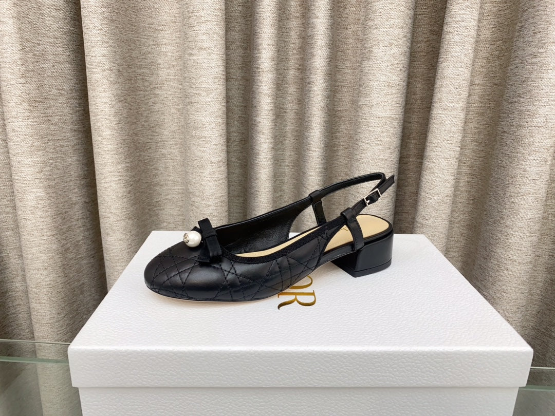 PEARL MARY JANE SLINGBACKS IN BLACK LAMBSKIN 30 MM