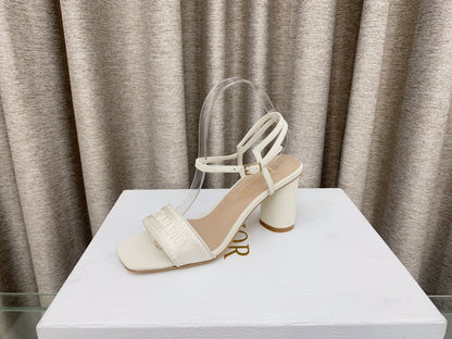 DWAY HIGH HEEL EMBROIDERED SANDAL WHITE CALFSKIN 75 MM