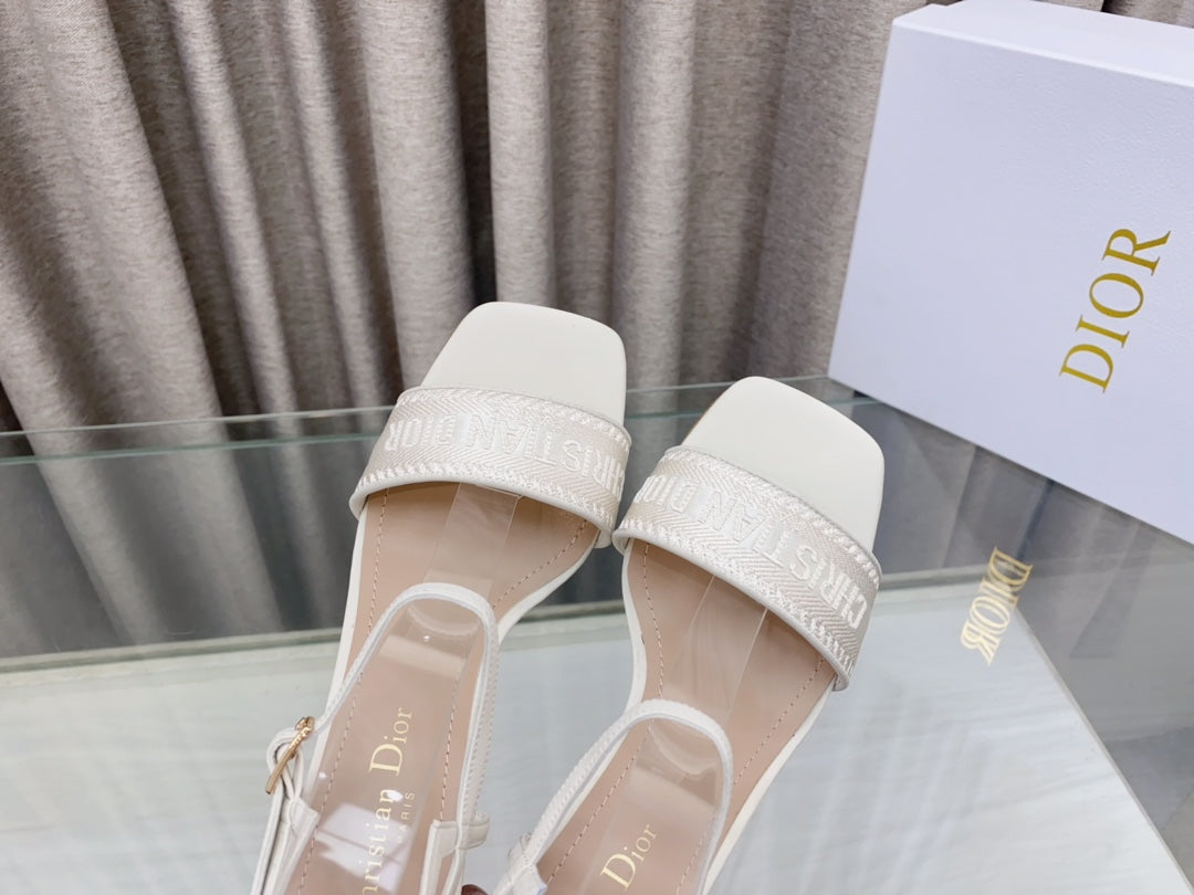 DWAY HIGH HEEL EMBROIDERED SANDAL WHITE CALFSKIN 75 MM