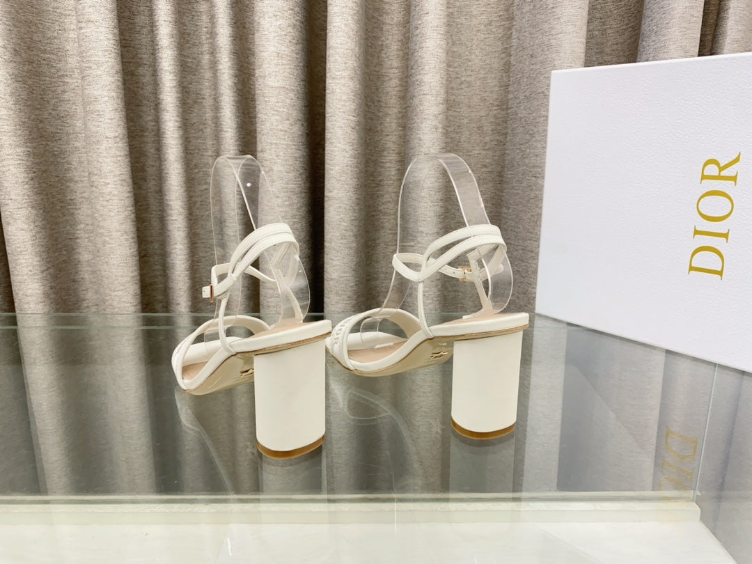 DWAY HIGH HEEL EMBROIDERED SANDAL WHITE CALFSKIN 75 MM