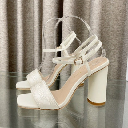 DWAY HIGH HEEL EMBROIDERED SANDAL WHITE CALFSKIN 95 MM