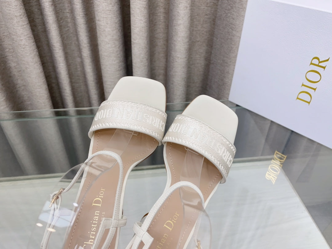 DWAY HIGH HEEL EMBROIDERED SANDAL WHITE CALFSKIN 95 MM