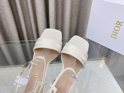 DWAY HIGH HEEL EMBROIDERED SANDAL WHITE CALFSKIN 95 MM